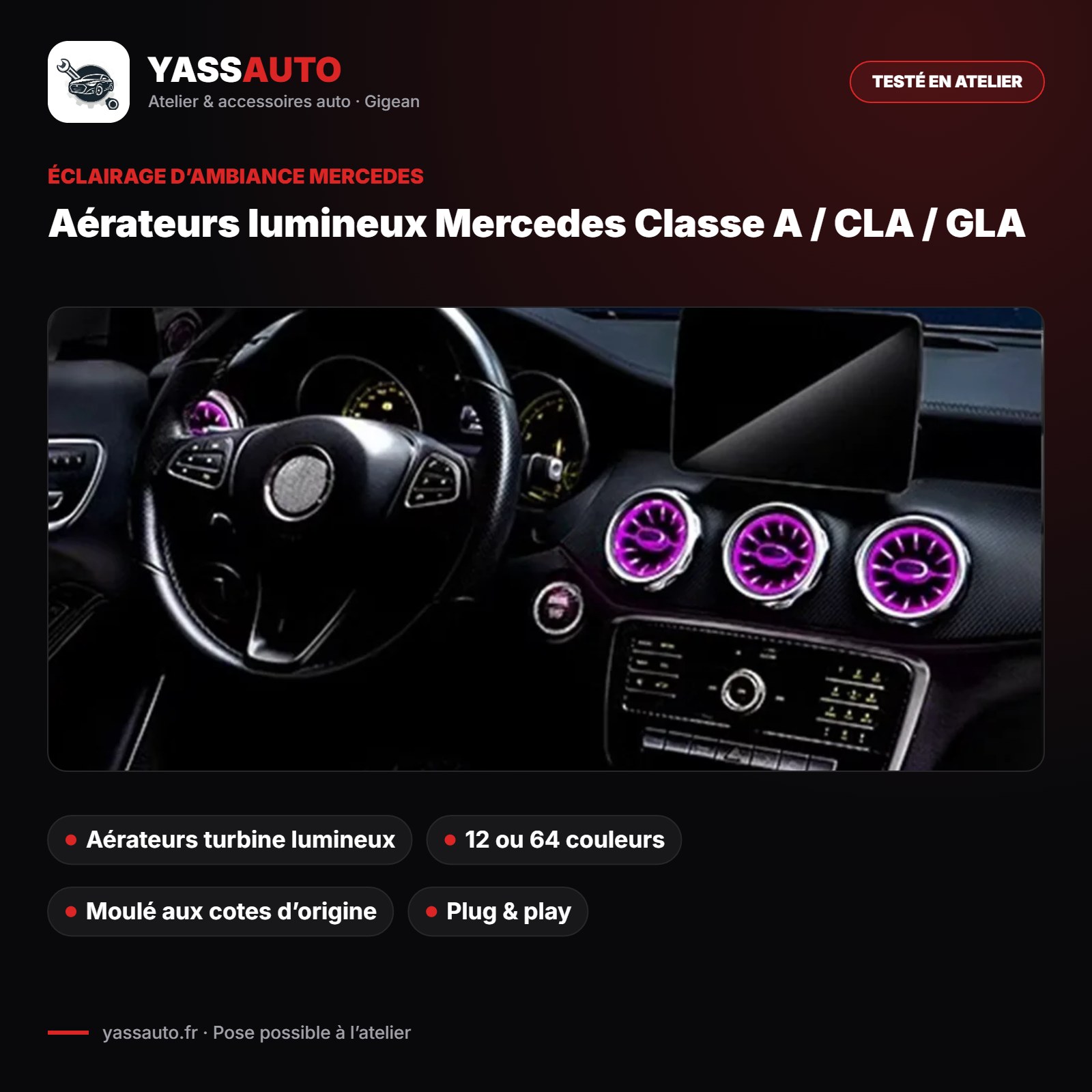 Aérateurs lumineux Mercedes Classe A / CLA / GLA