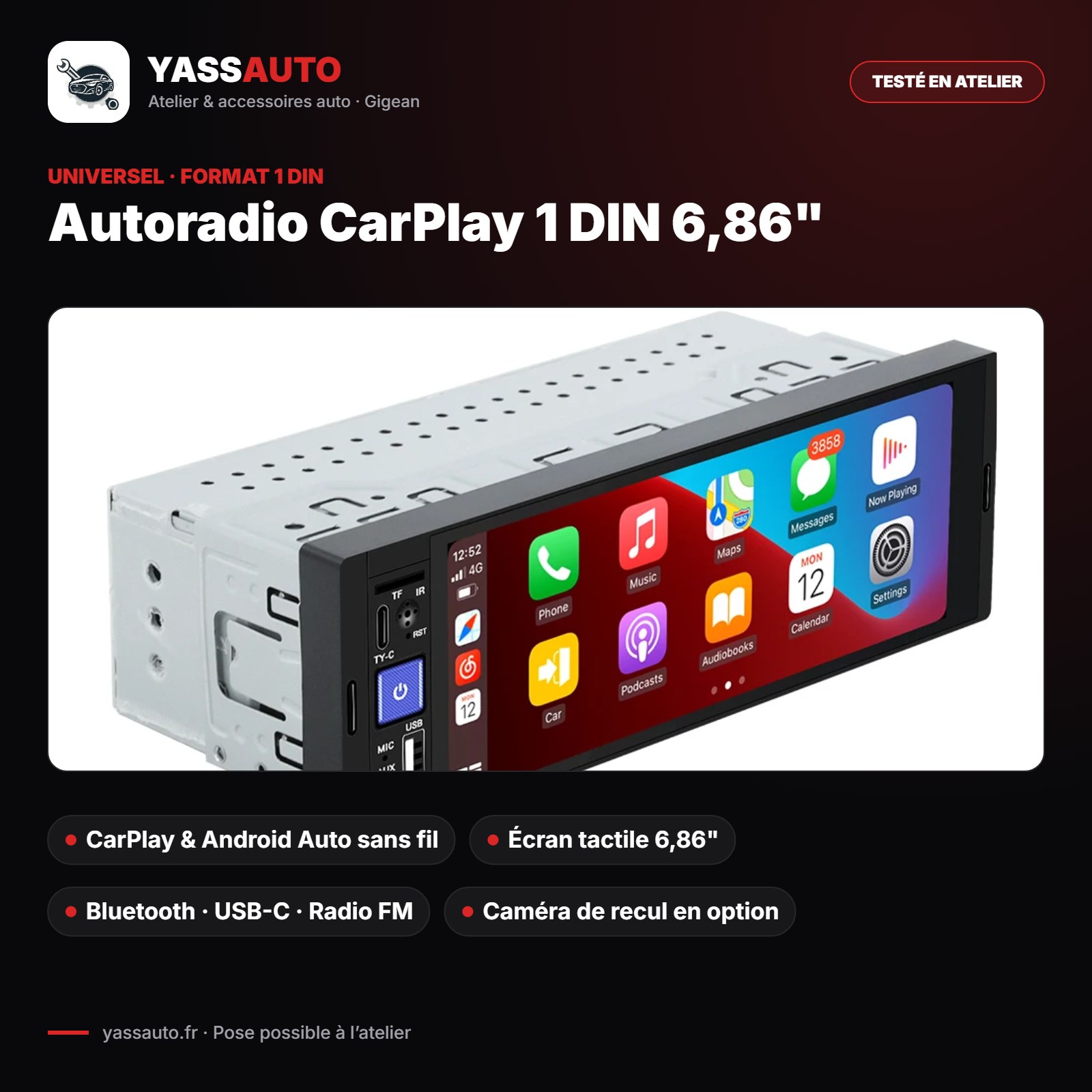 Autoradio CarPlay 1 DIN 6,86"