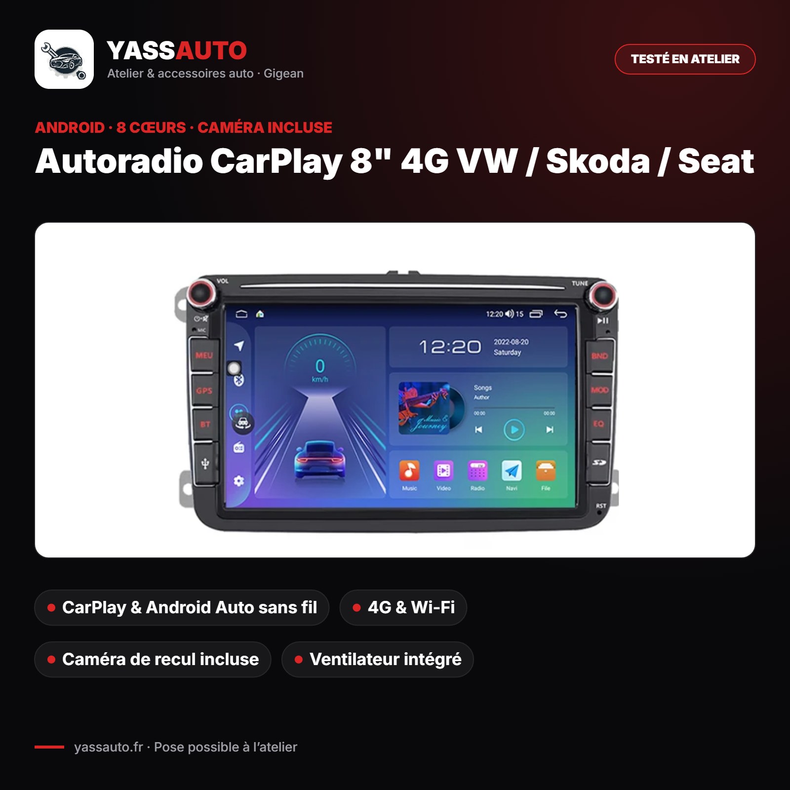 Autoradio CarPlay 8" 4G VW / Skoda / Seat