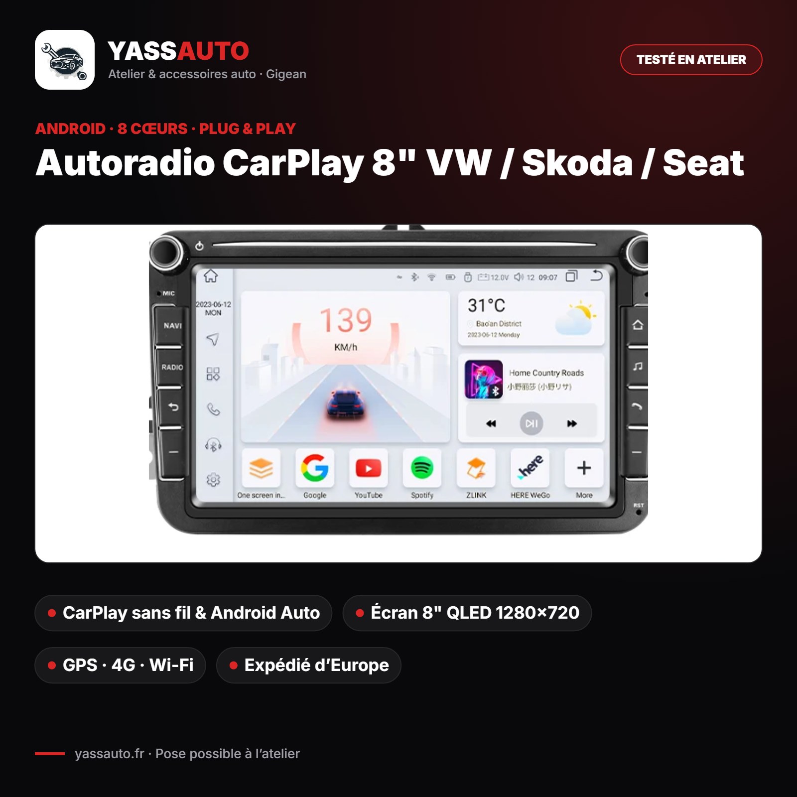 Autoradio CarPlay 8" VW / Skoda / Seat