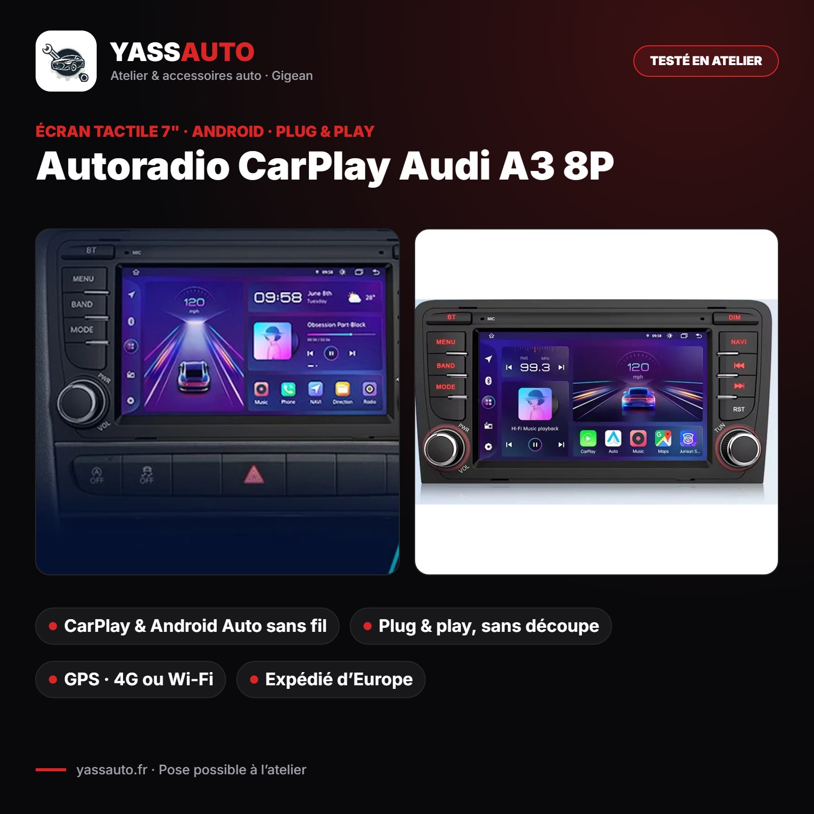Autoradio CarPlay Audi A3 8P