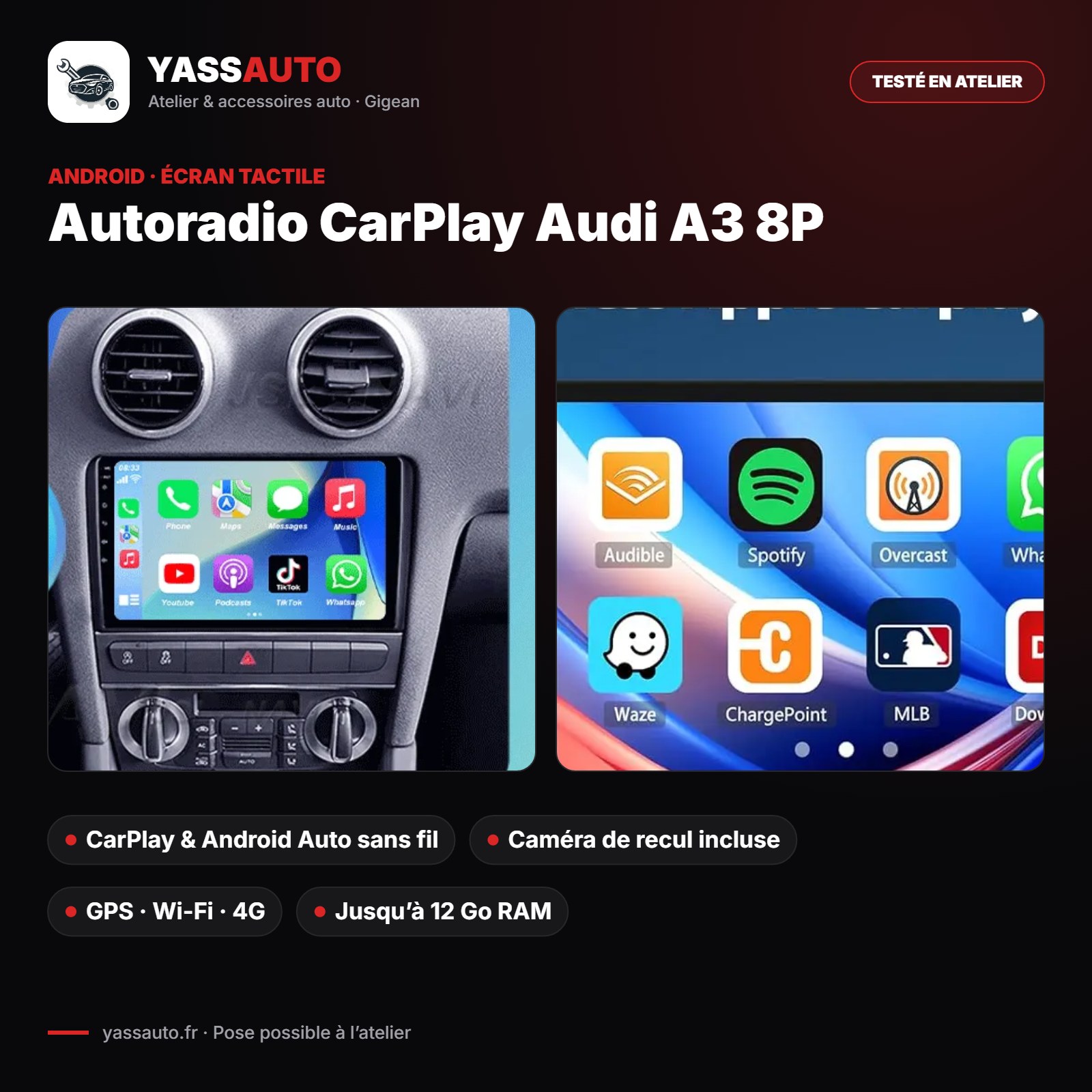 Autoradio CarPlay Audi A3 8P avec caméra