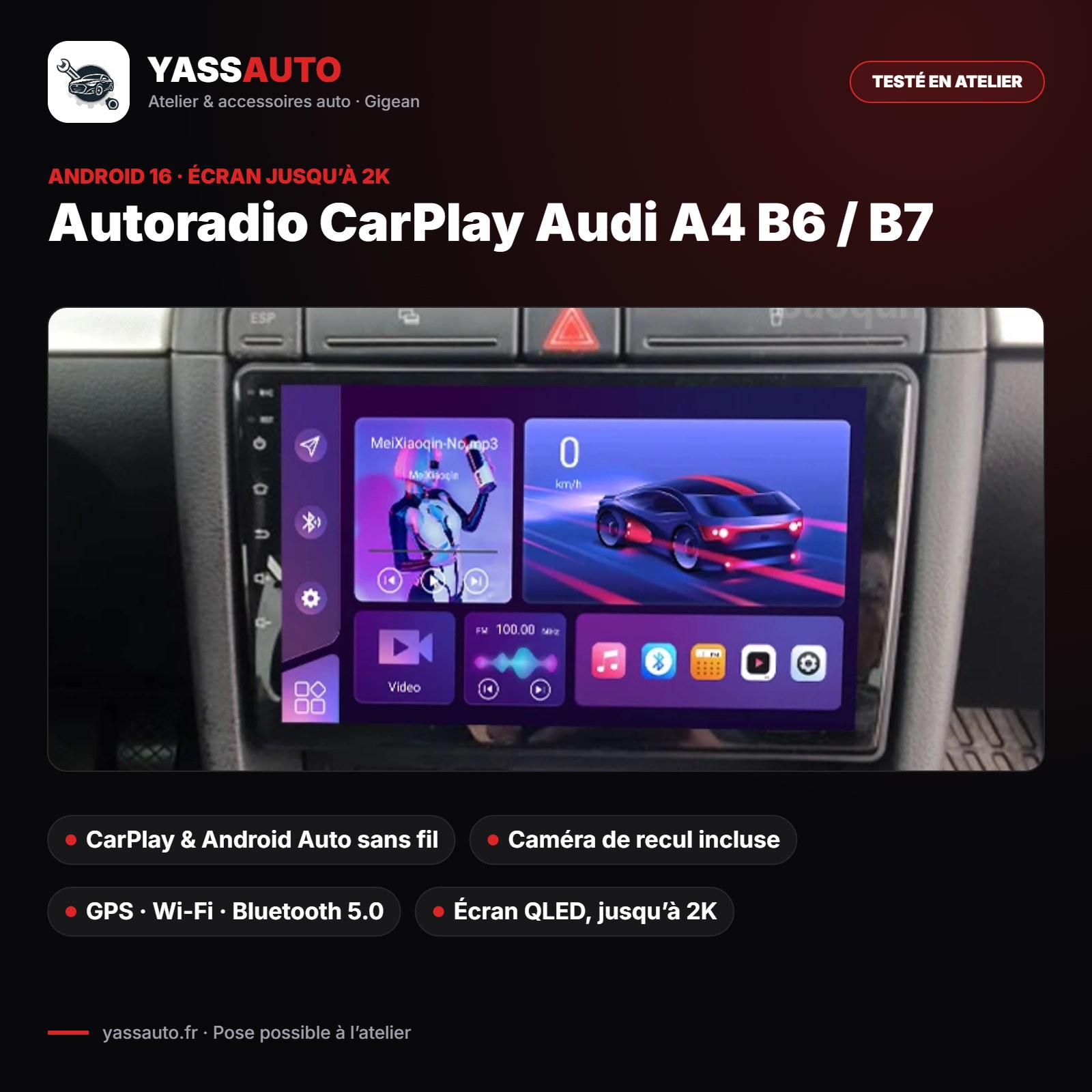 Autoradio CarPlay Audi A4 B6 / B7 Android 16