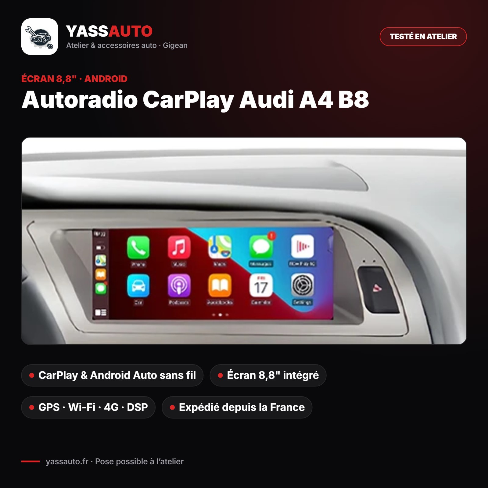 Autoradio CarPlay Audi A4 B8 8,8"