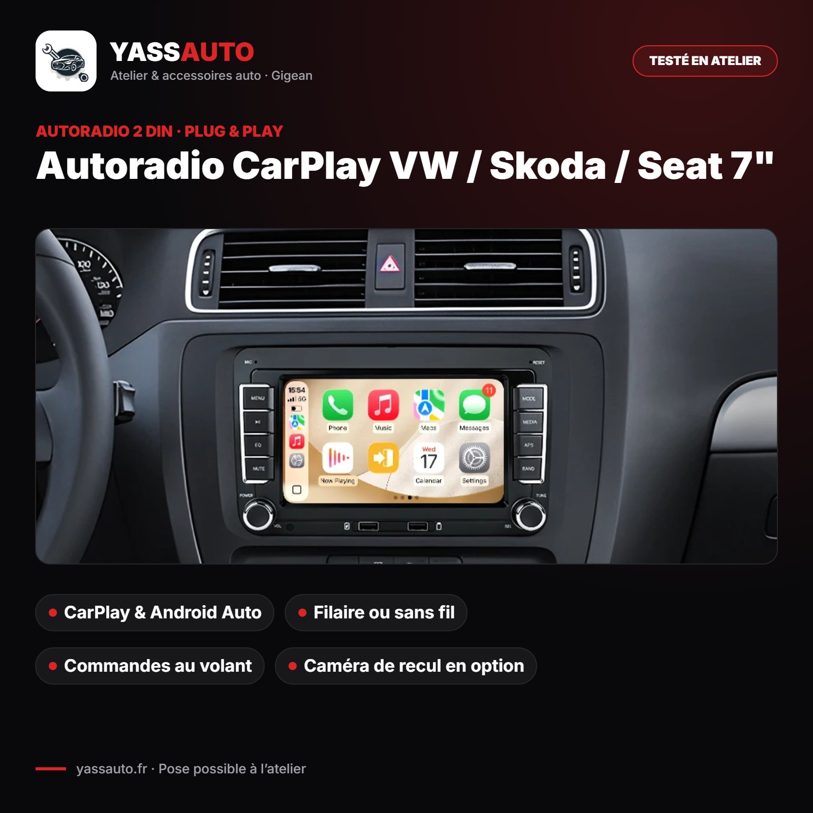 Autoradio CarPlay VW / Skoda / Seat 7"