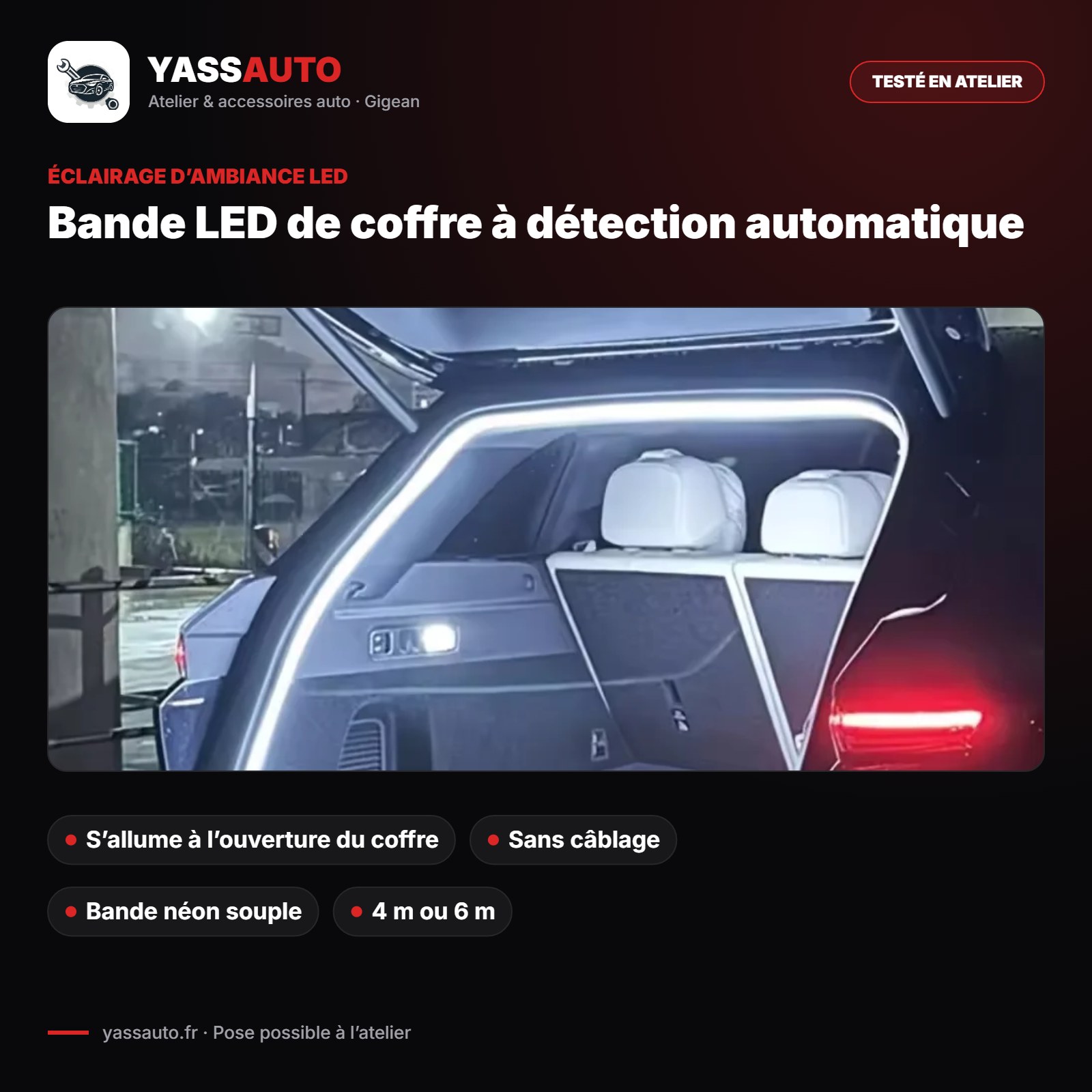 Bande LED de coffre à détection automatique
