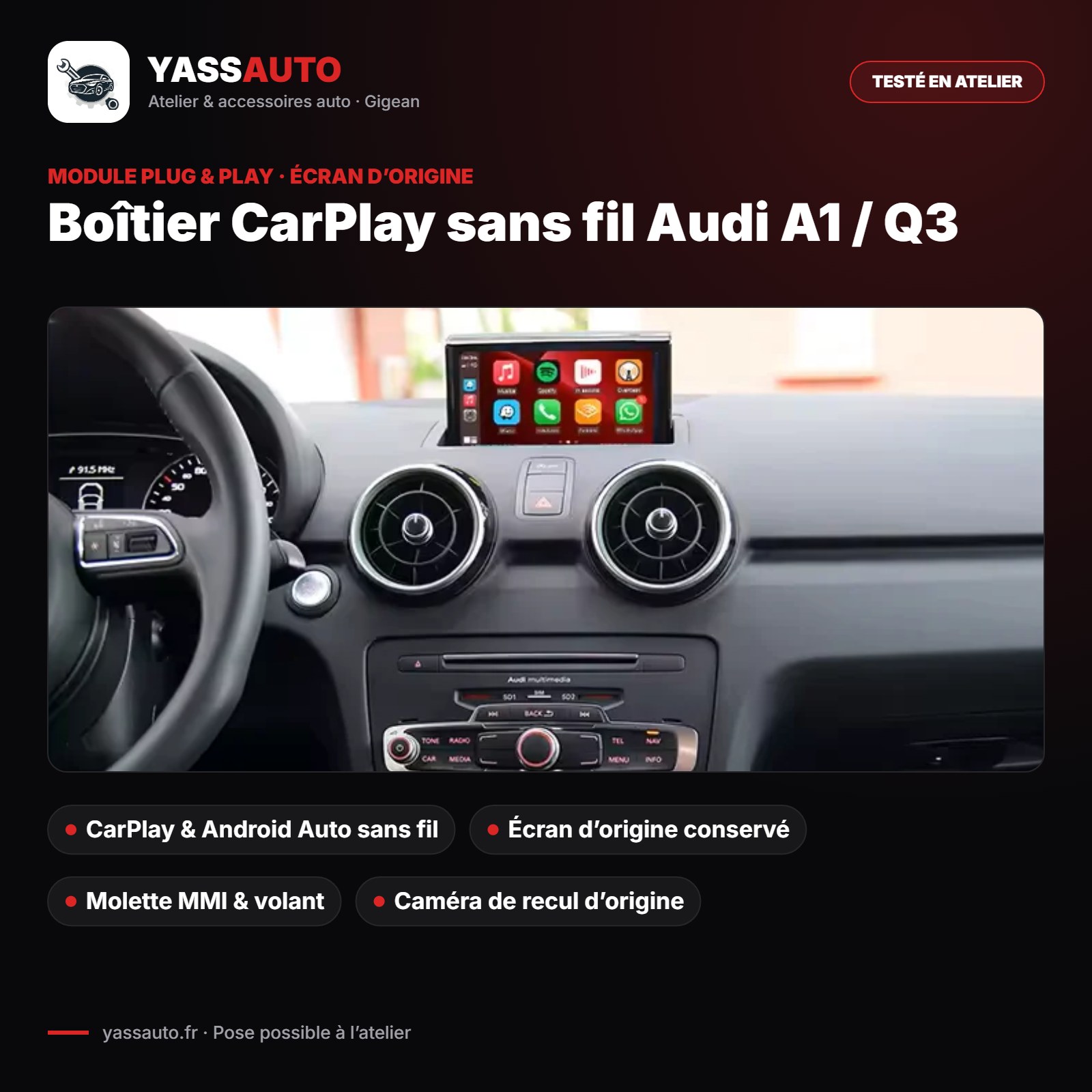 Boîtier CarPlay sans fil Audi A1 / Q3