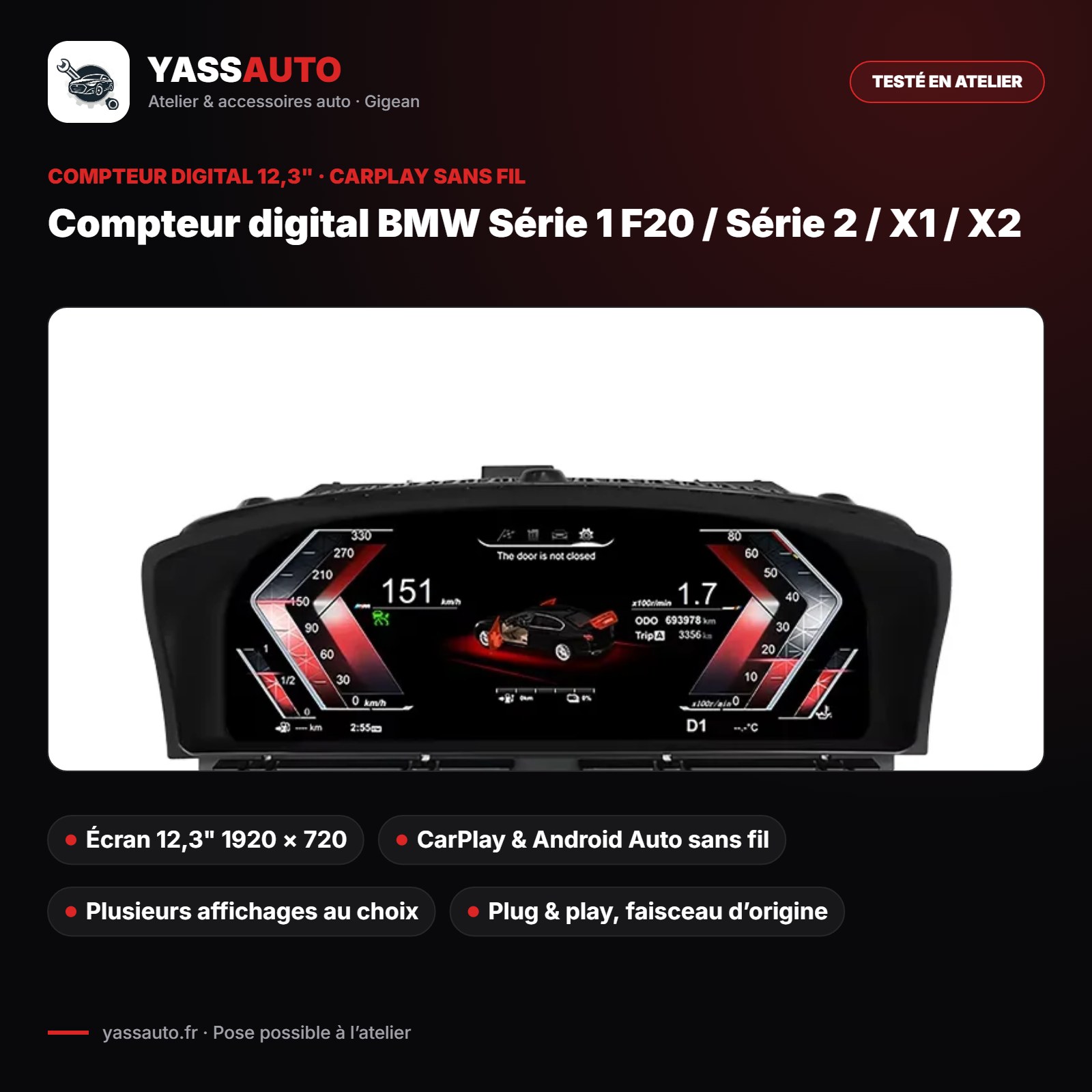 Compteur digital BMW Série 1 F20 / Série 2 / X1 / X2