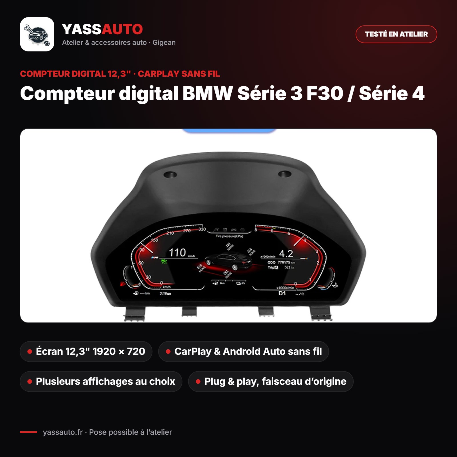 Compteur digital BMW Série 3 F30 / Série 4
