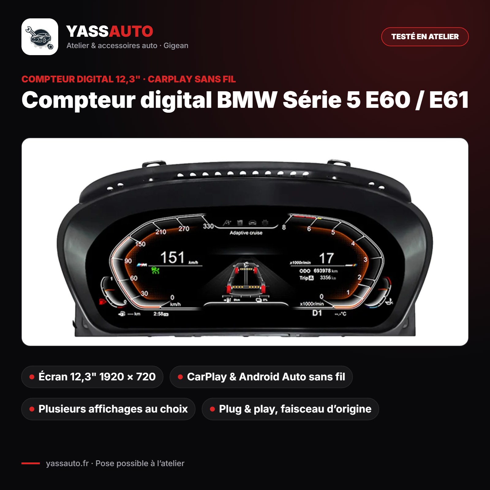 Compteur digital BMW Série 5 E60 / E61