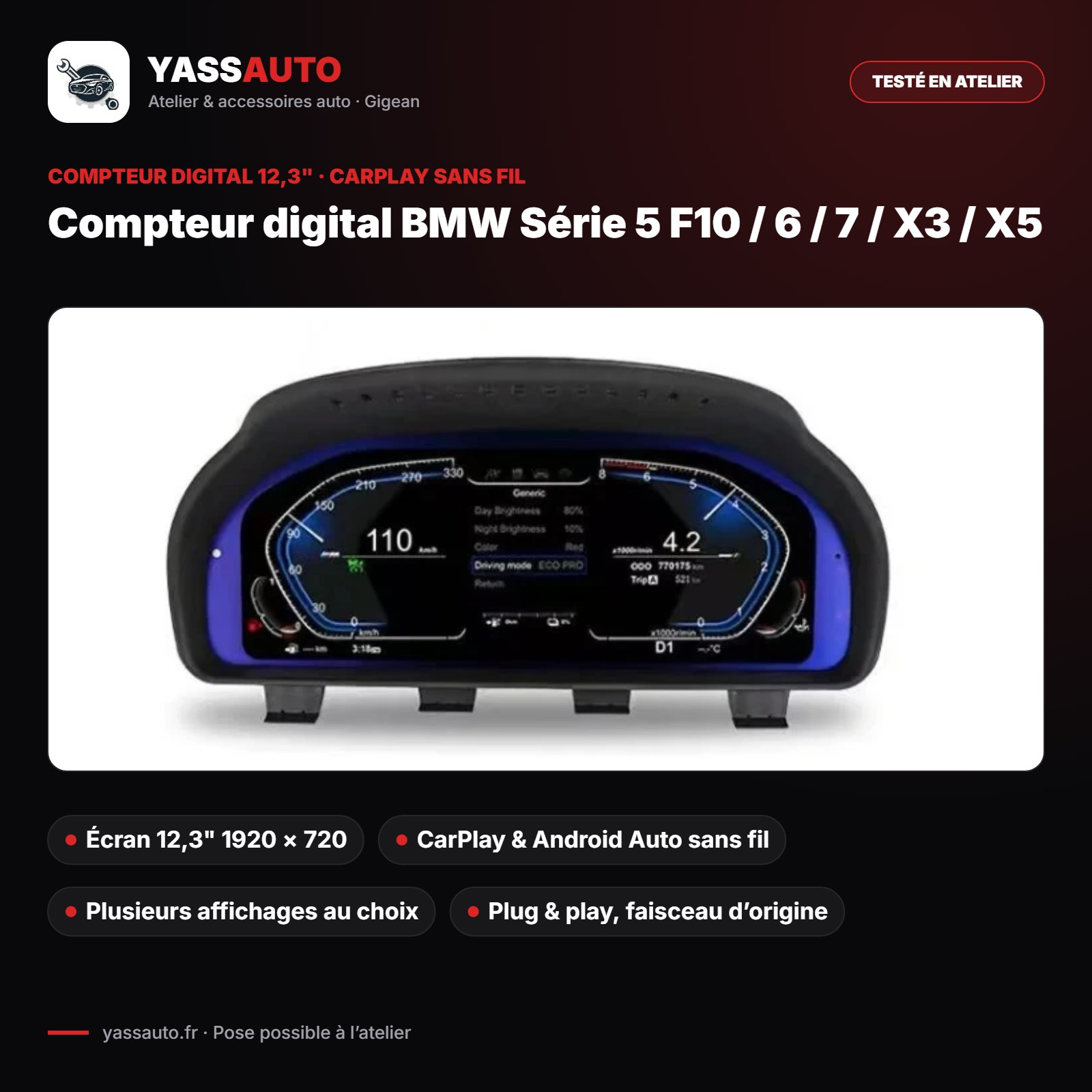 Compteur digital BMW Série 5 F10 / 6 / 7 / X3 / X5