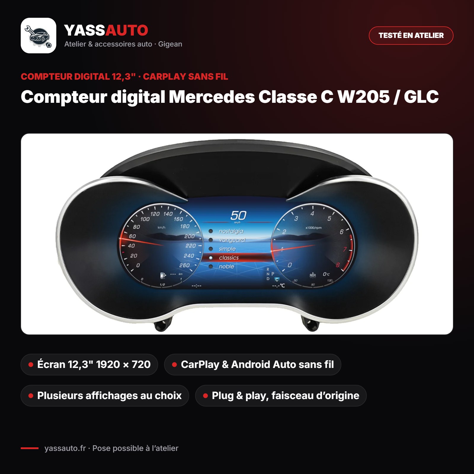 Compteur digital Mercedes Classe C W205 / GLC