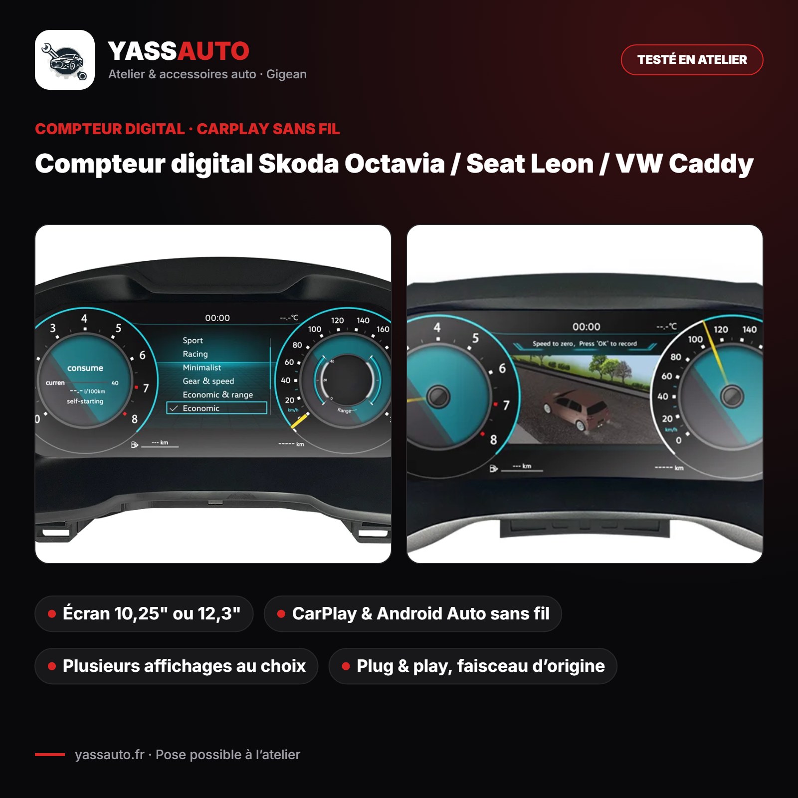 Compteur digital Skoda Octavia / Seat Leon / VW Caddy