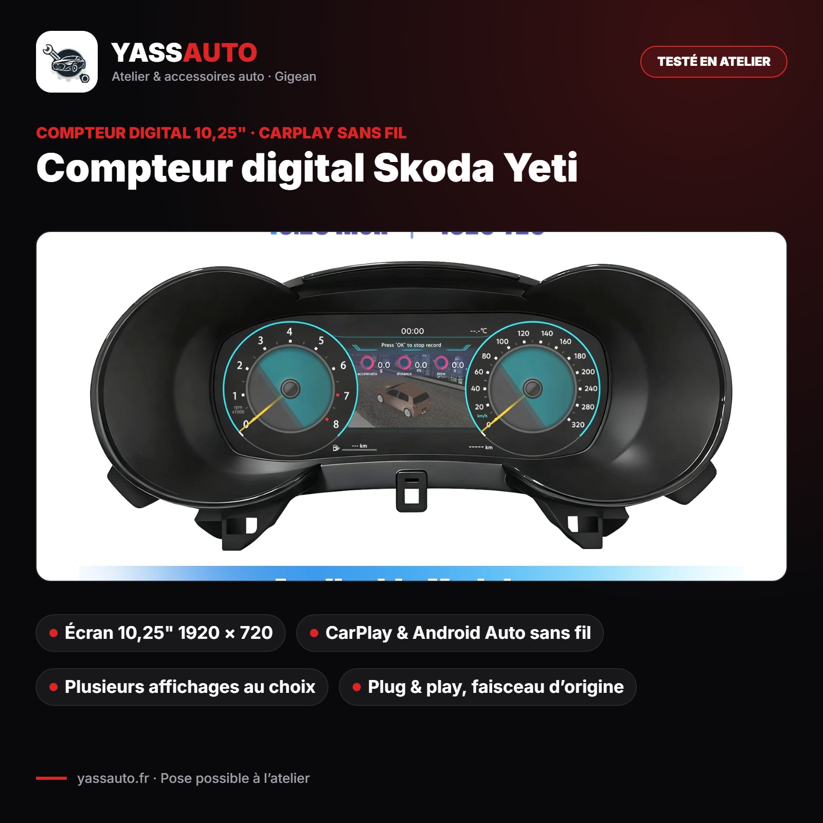Compteur digital Skoda Yeti