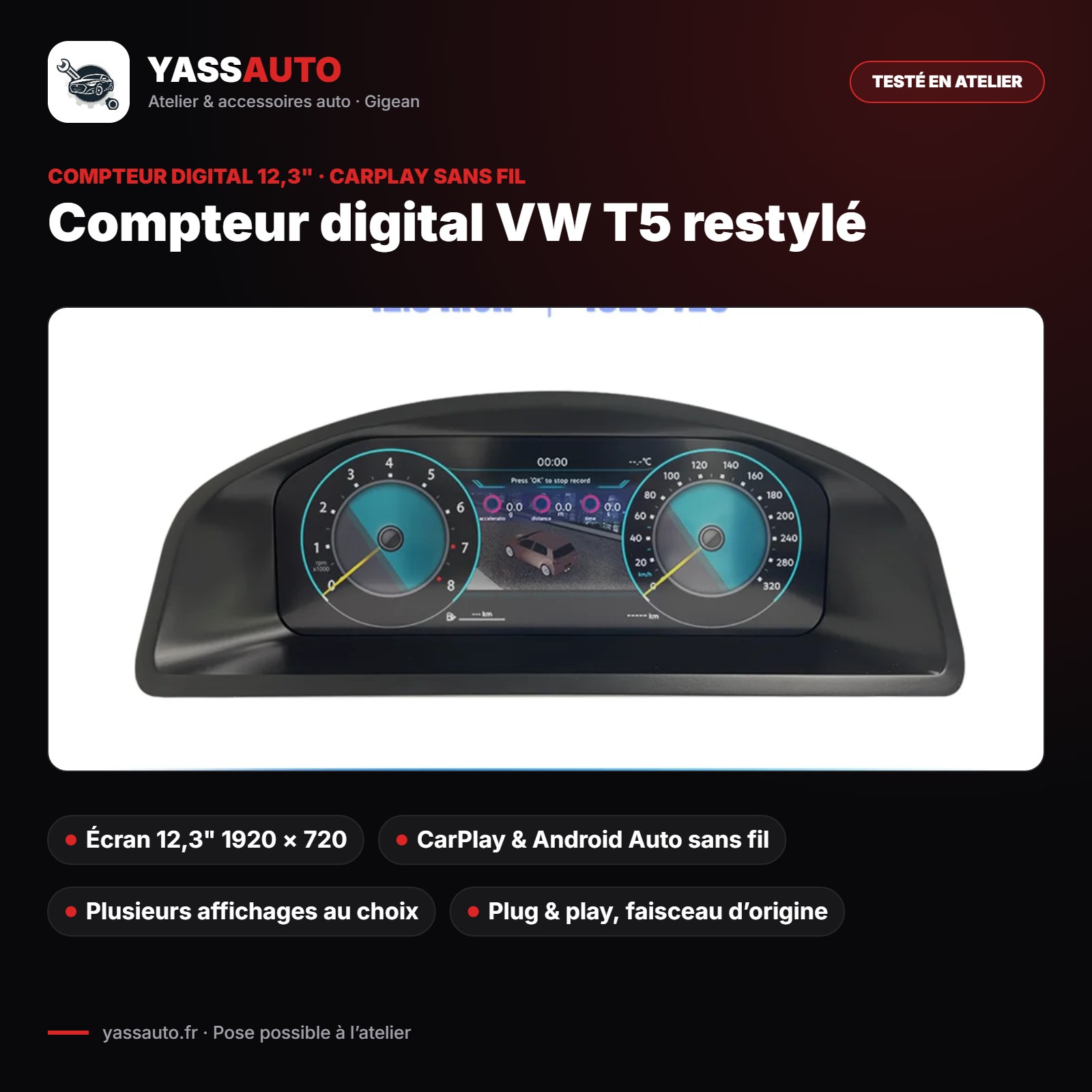 Compteur digital VW T5 restylé