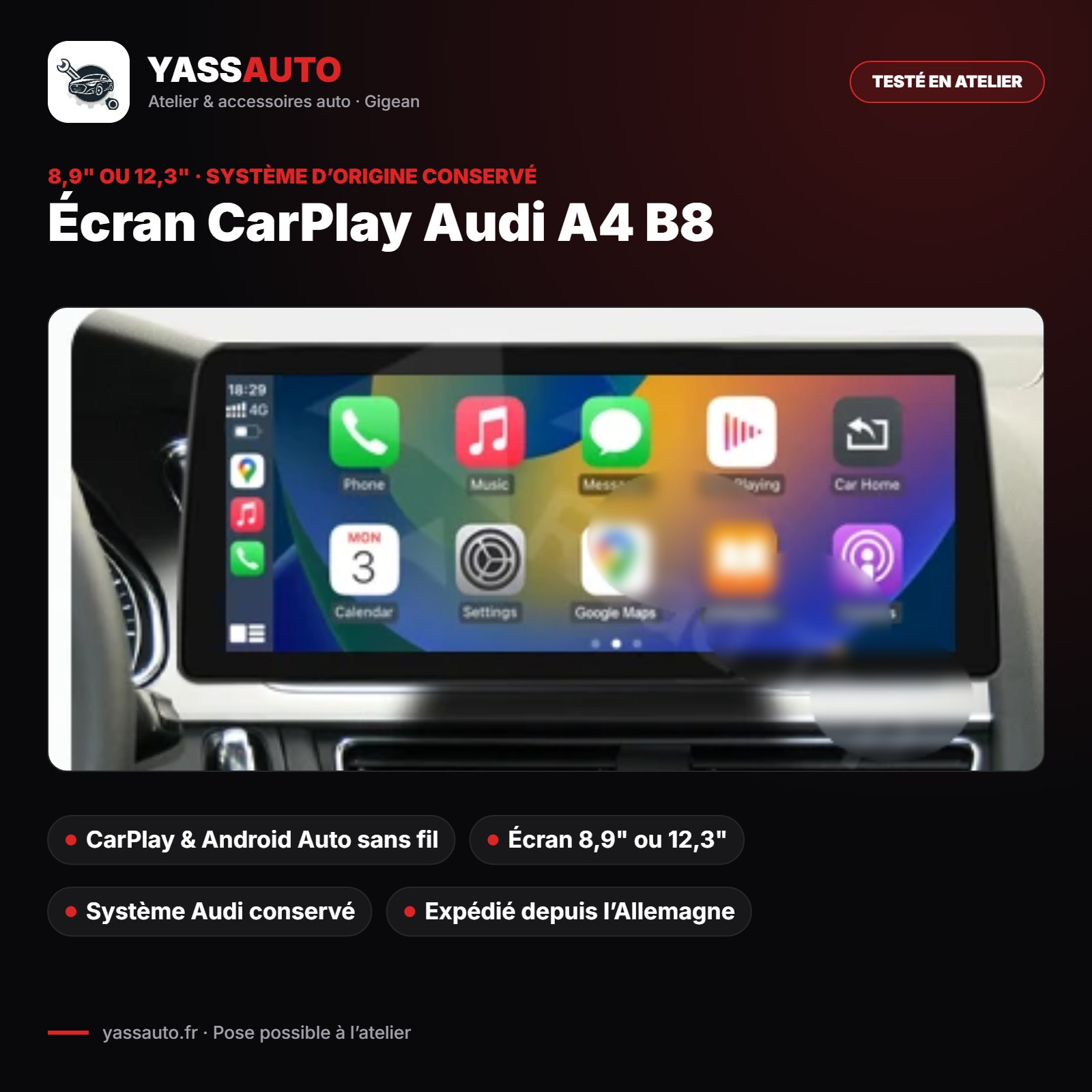 Écran CarPlay Audi A4 B8