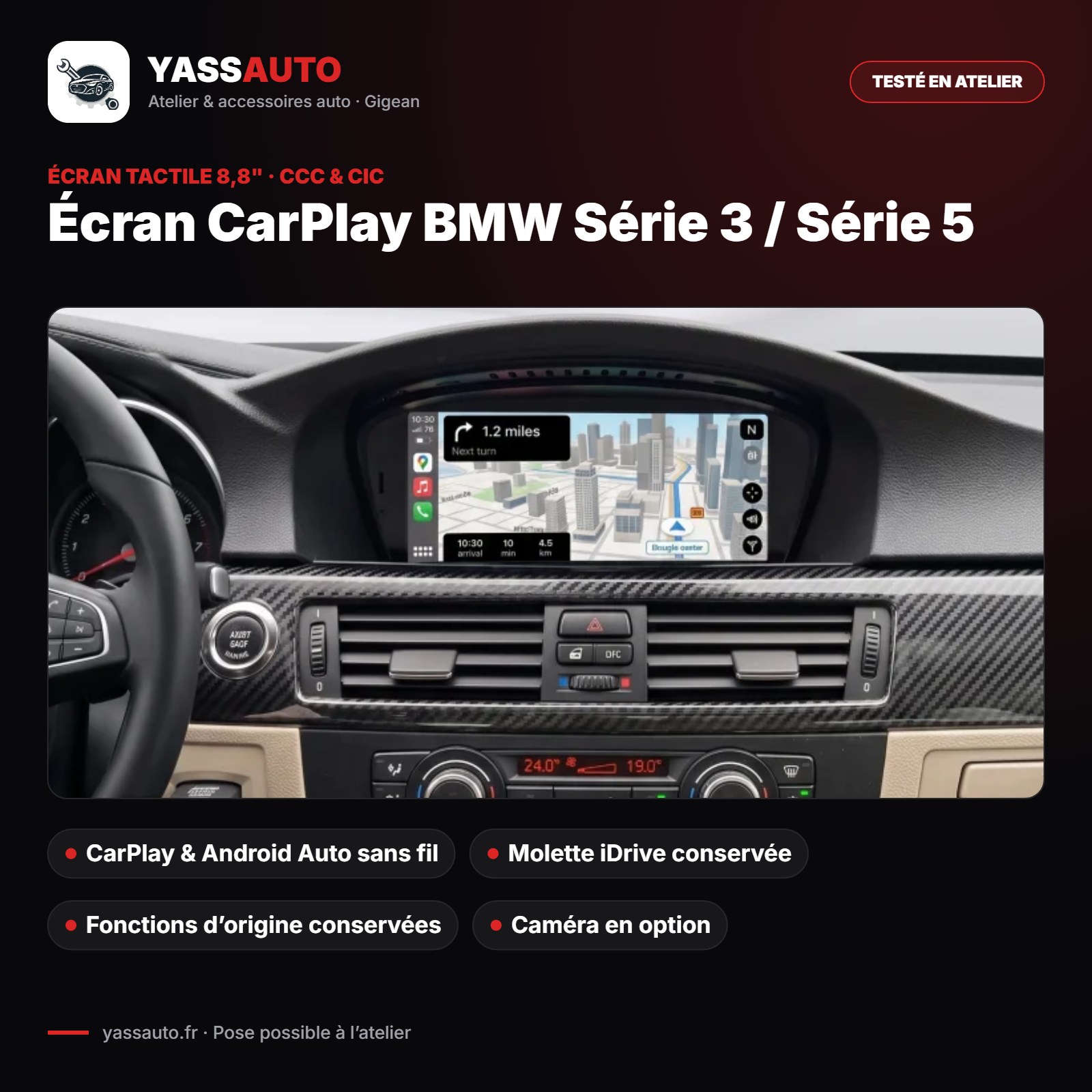 Écran CarPlay BMW Série 3 / Série 5 (CCC / CIC)