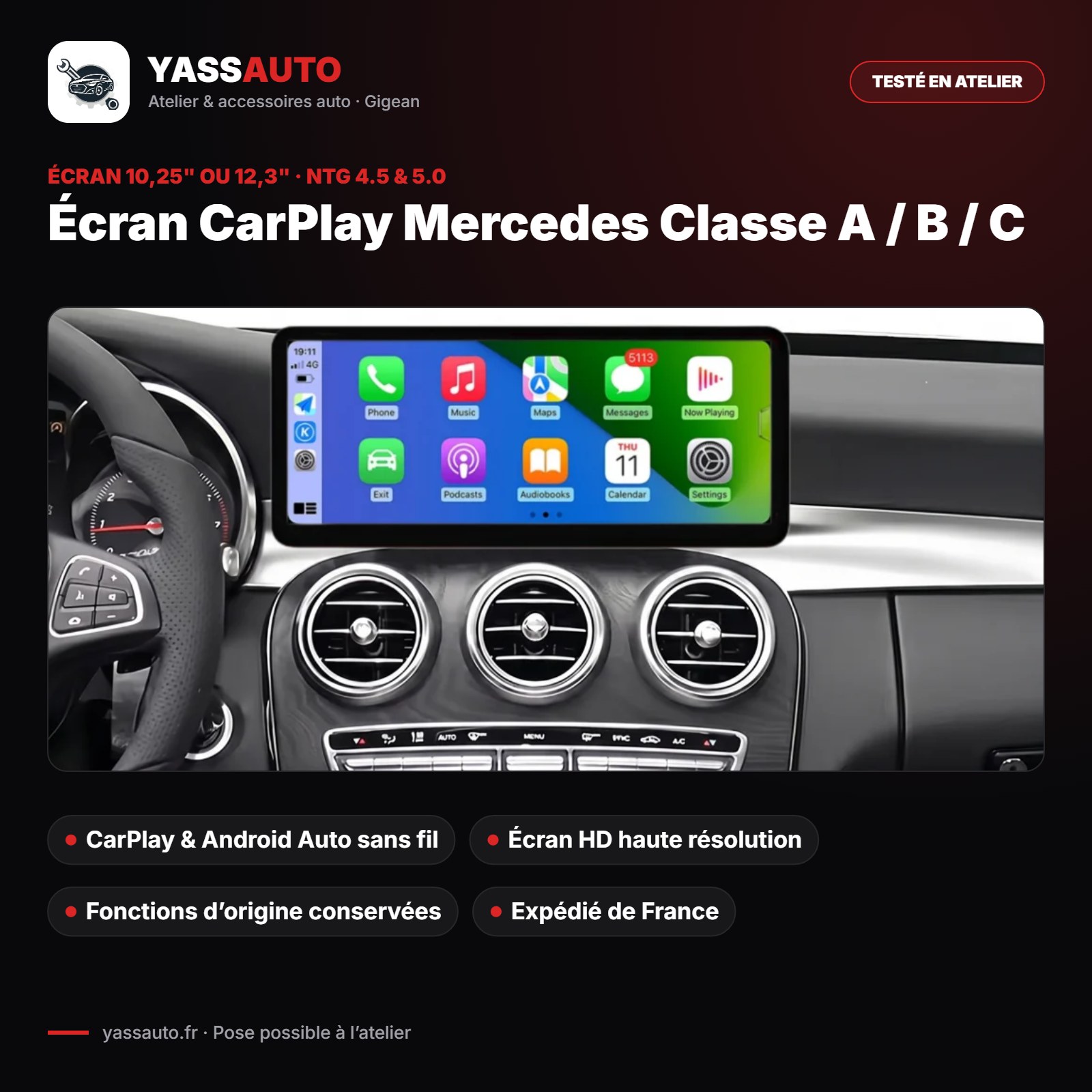 Écran CarPlay Mercedes Classe A / B / C