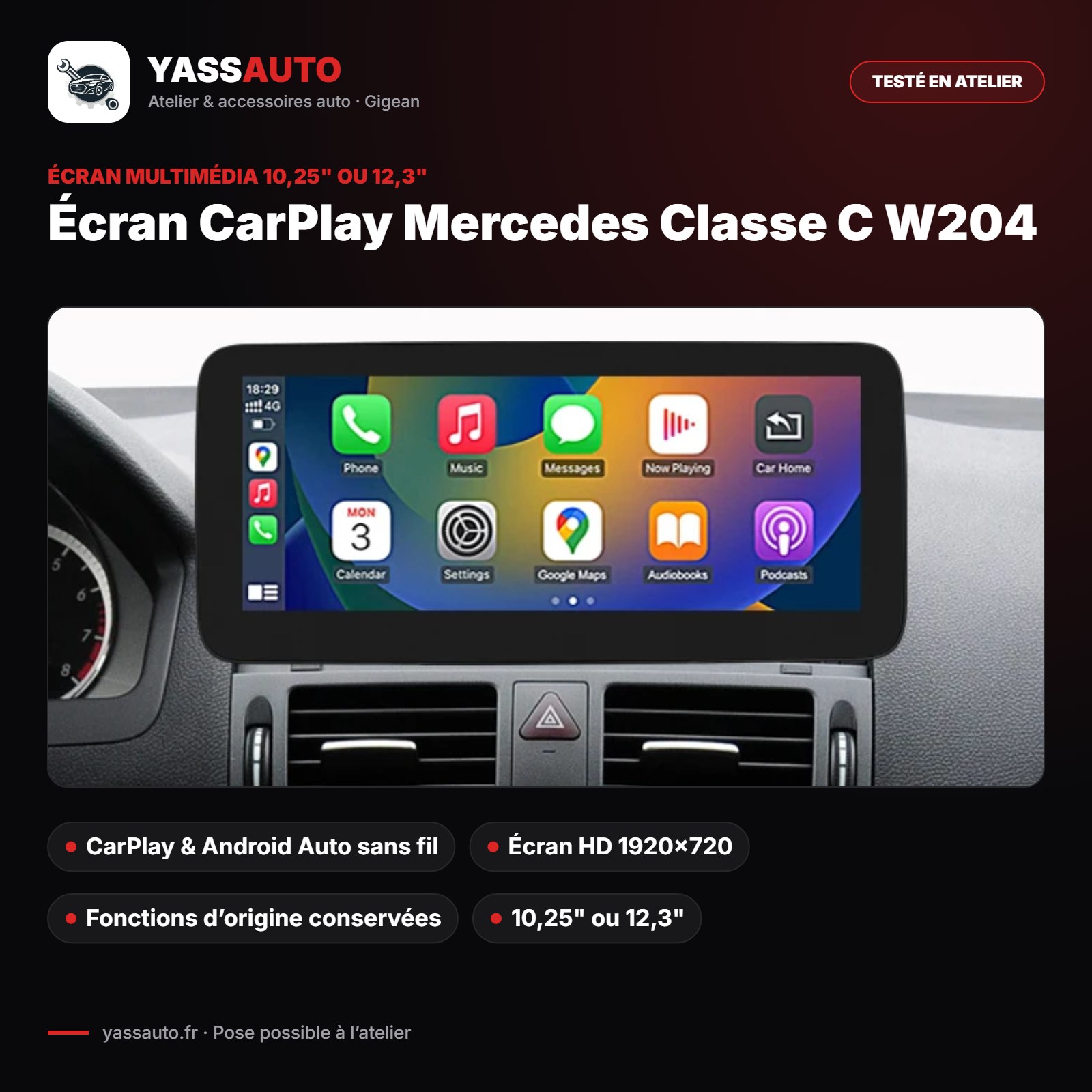 Écran CarPlay Mercedes Classe C W204