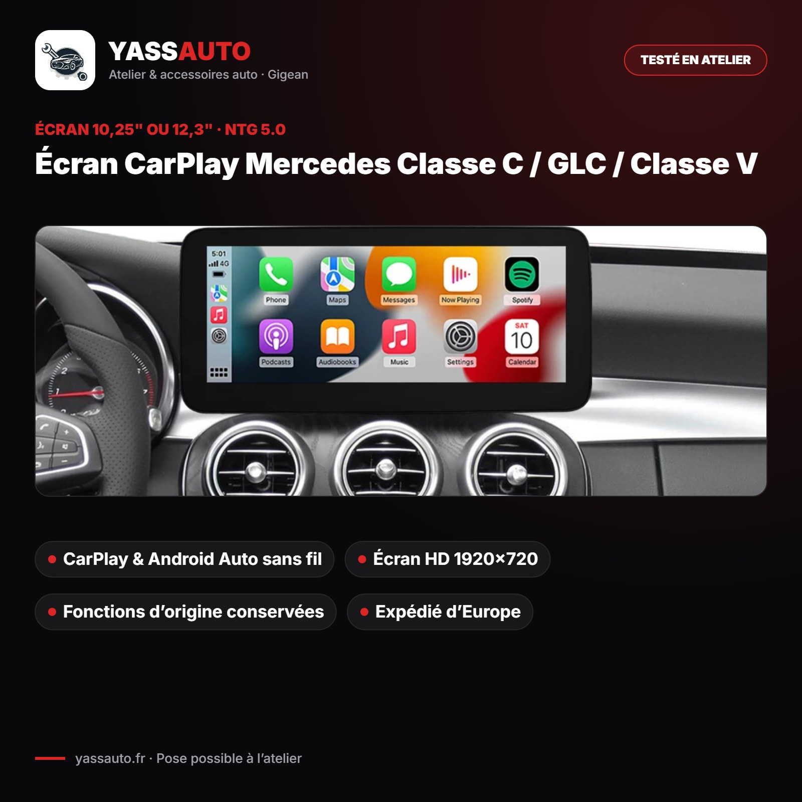 Écran CarPlay Mercedes Classe C W205 / GLC / Classe V
