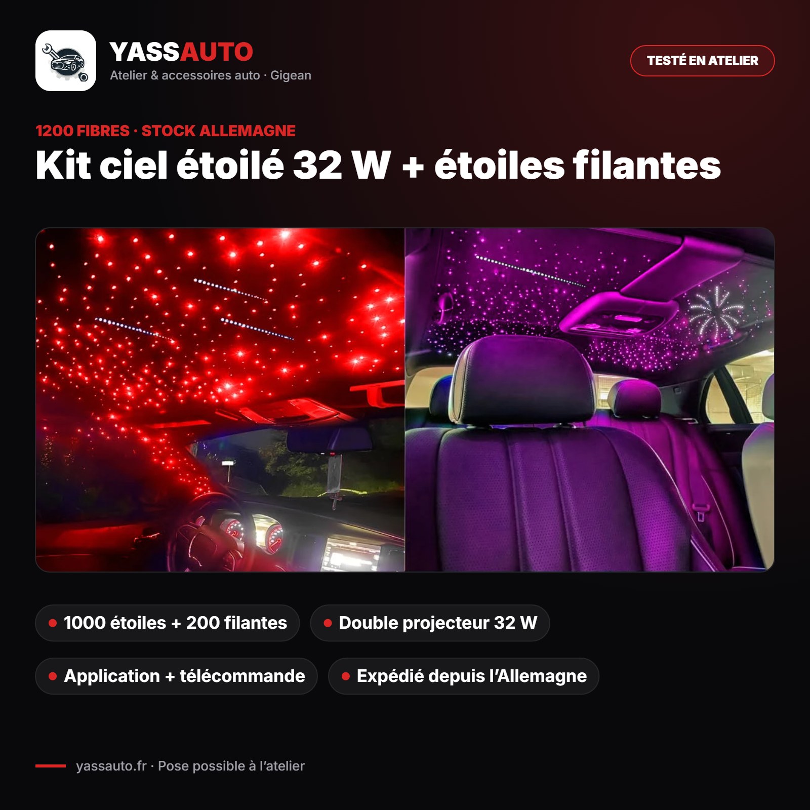 Kit ciel étoilé 32 W + étoiles filantes