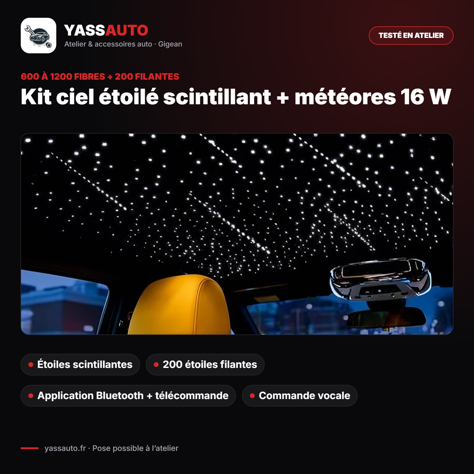 Kit ciel étoilé scintillant + météores 16 W