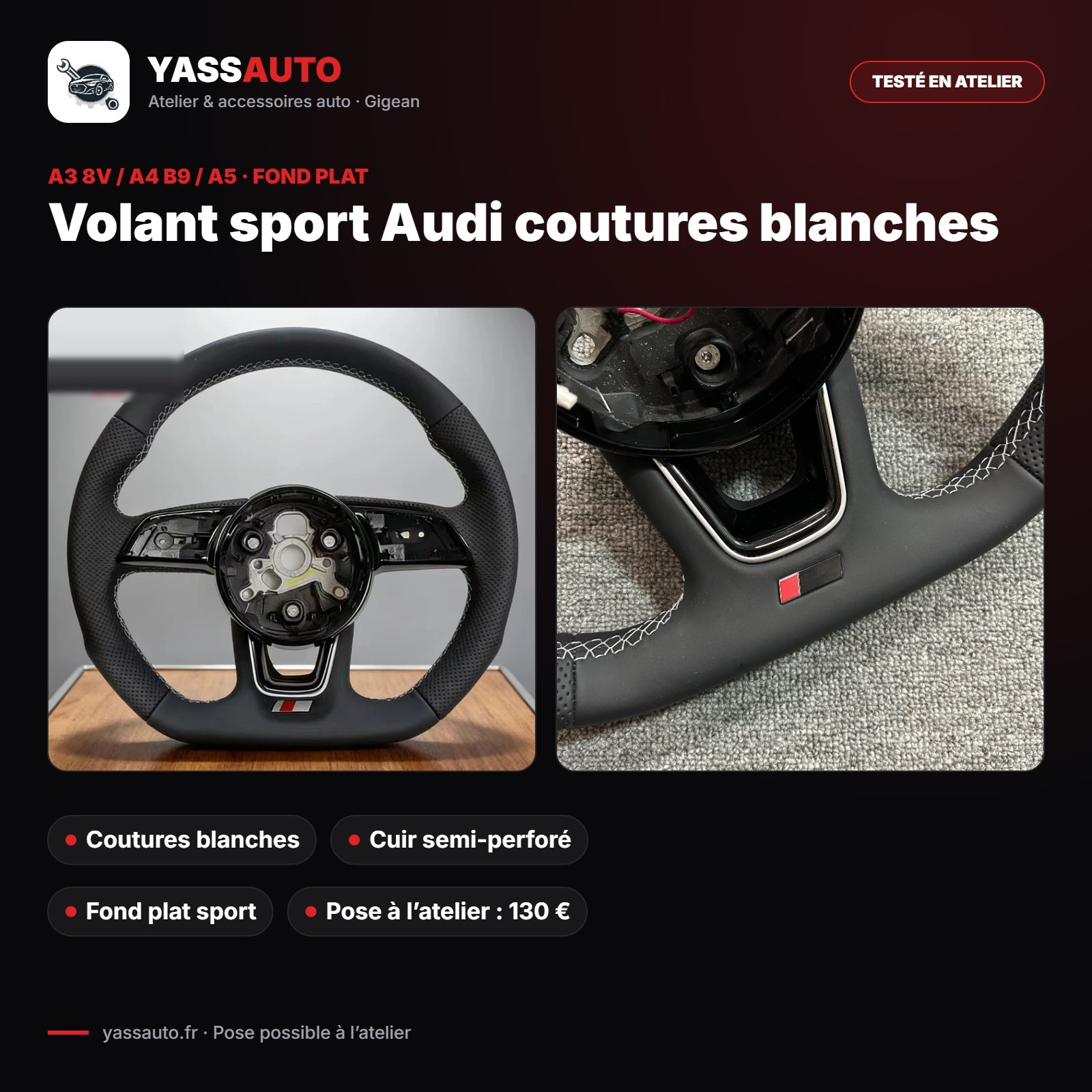 Volant sport Audi coutures blanches