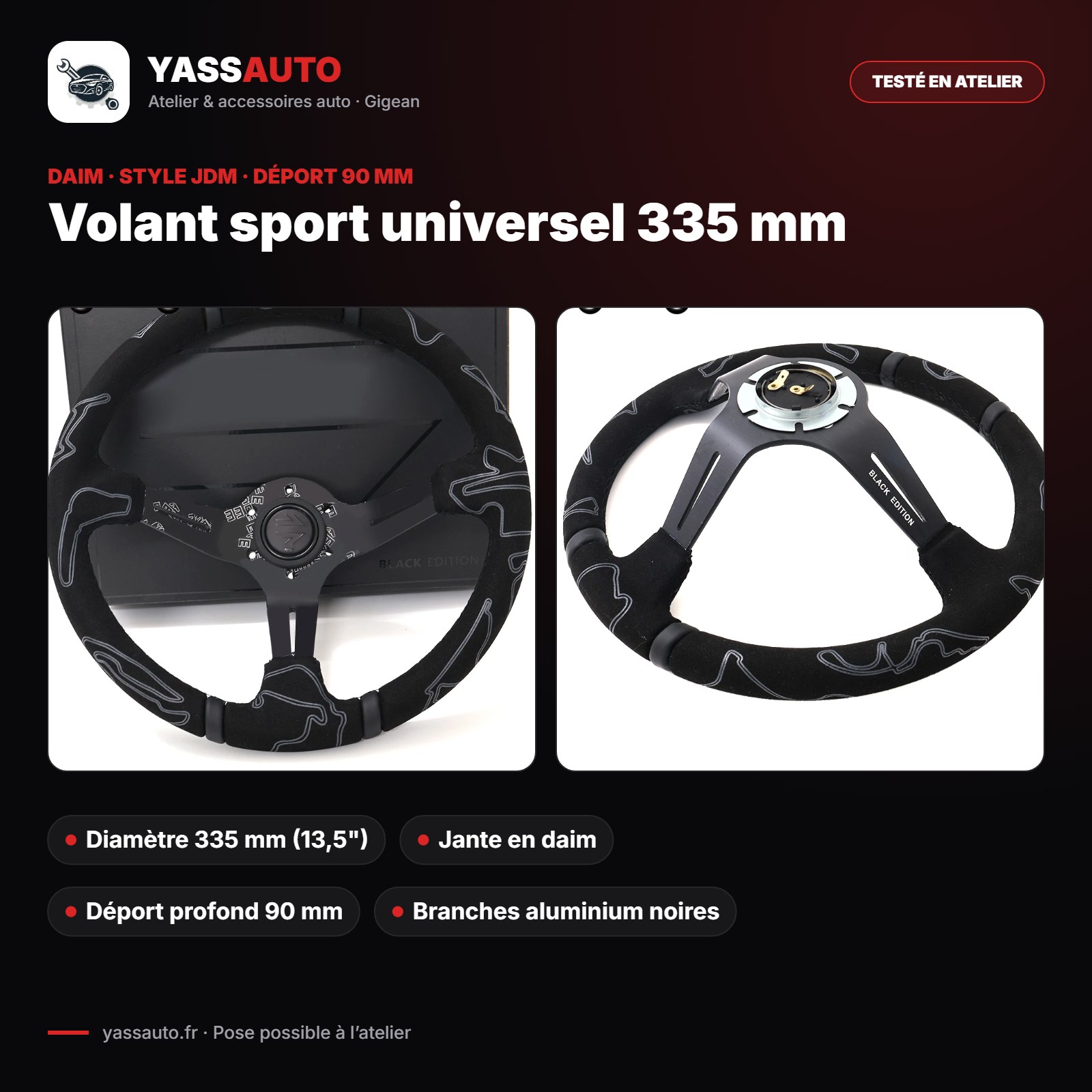 Volant sport universel 335 mm daim